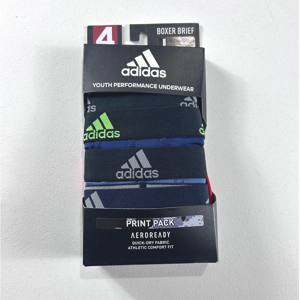 Adidas Youth Boxer Briefs 4‎ Pack Large Print Athletic Comfort Quick Dry NEW